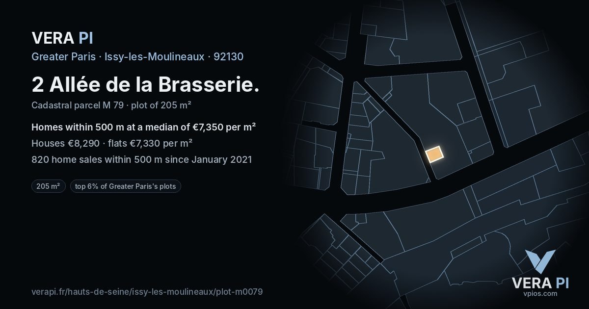 2 Allée de la Brasserie, Issy-les-Moulineaux at night – the plot lit, the parcels around coloured by the prices near them