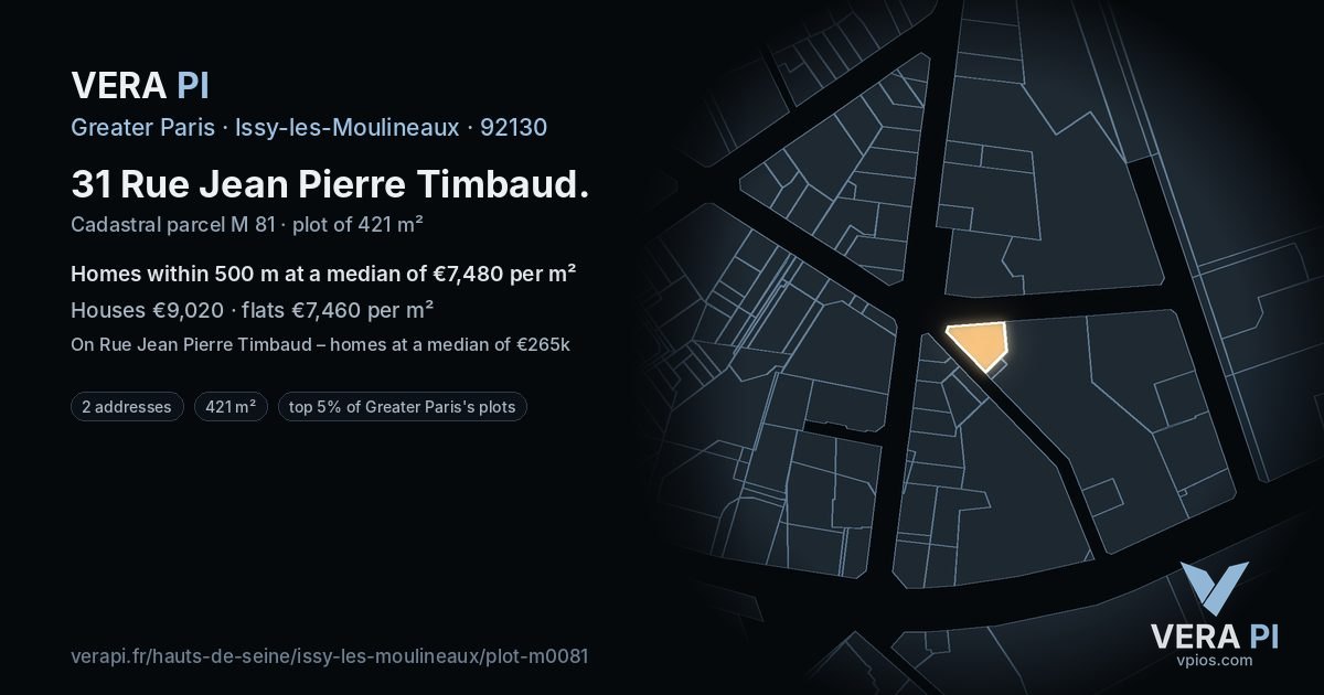 31 Rue Jean Pierre Timbaud, Issy-les-Moulineaux at night – the plot lit, the parcels around coloured by the prices near them