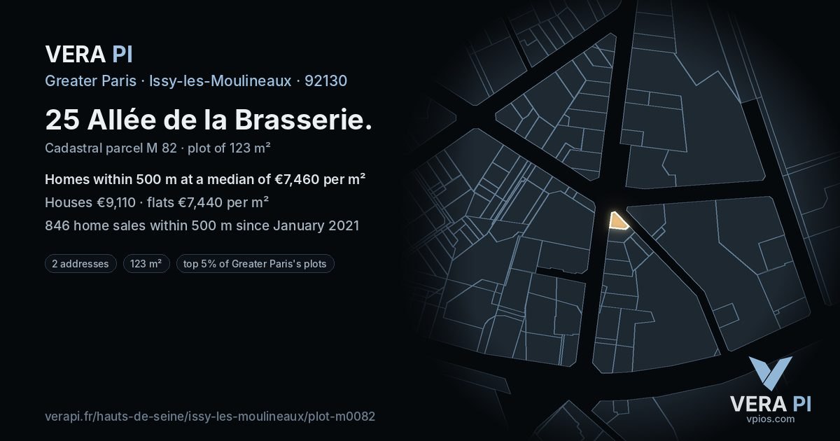 25 Allée de la Brasserie, Issy-les-Moulineaux at night – the plot lit, the parcels around coloured by the prices near them