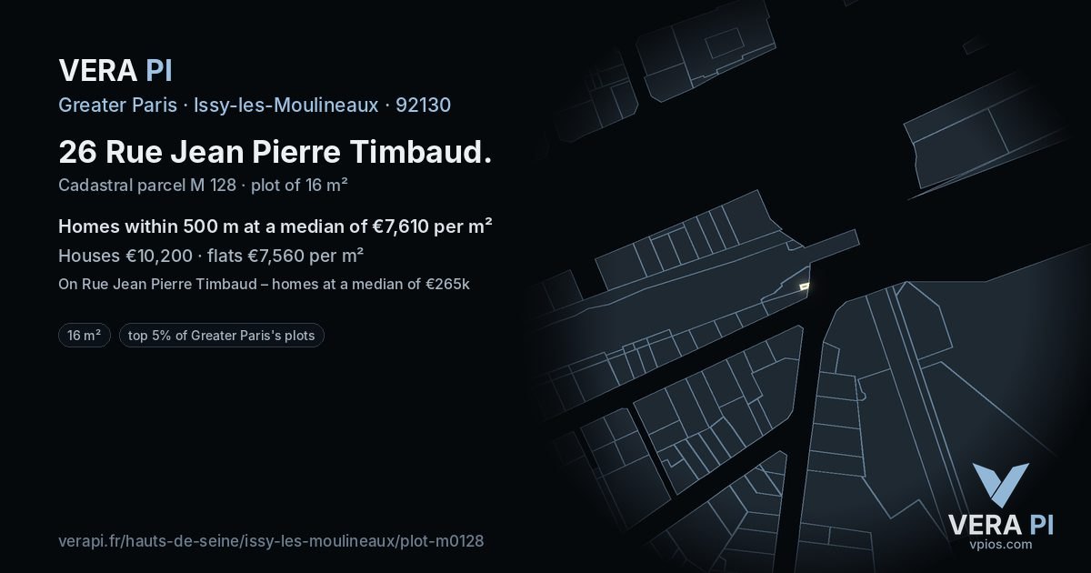 26 Rue Jean Pierre Timbaud, Issy-les-Moulineaux at night – the plot lit, the parcels around coloured by the prices near them