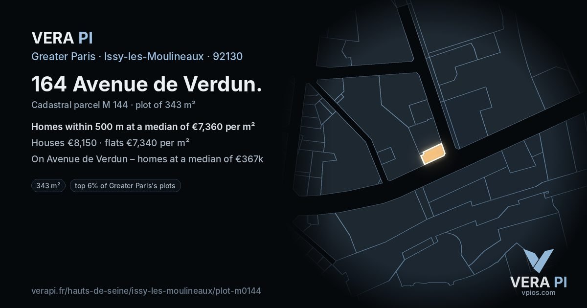164 Avenue de Verdun, Issy-les-Moulineaux at night – the plot lit, the parcels around coloured by the prices near them