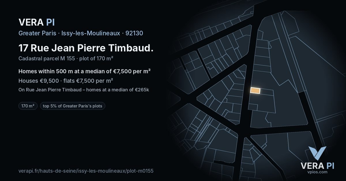 17 Rue Jean Pierre Timbaud, Issy-les-Moulineaux at night – the plot lit, the parcels around coloured by the prices near them