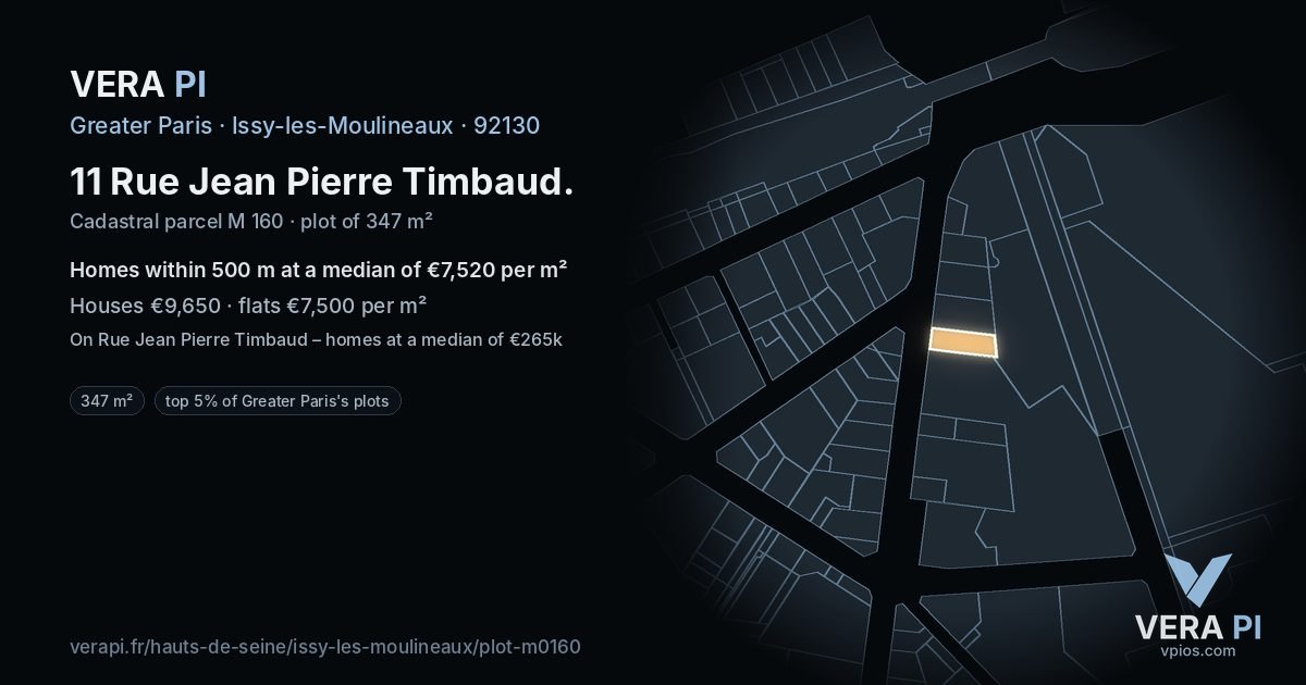 11 Rue Jean Pierre Timbaud, Issy-les-Moulineaux at night – the plot lit, the parcels around coloured by the prices near them