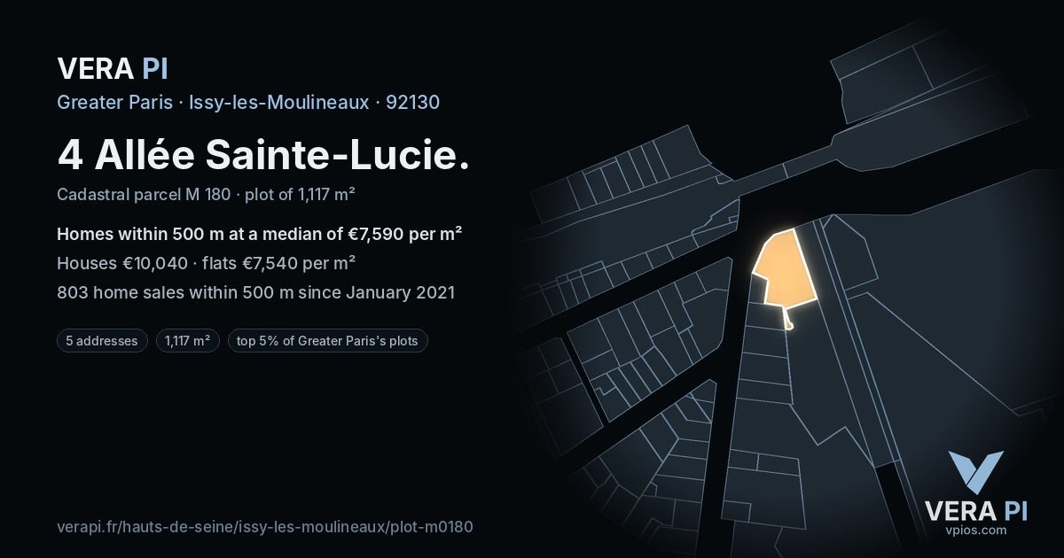 4 Allée Sainte-Lucie, Issy-les-Moulineaux at night – the plot lit, the parcels around coloured by the prices near them