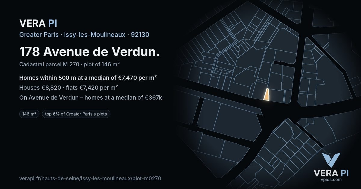 178 Avenue de Verdun, Issy-les-Moulineaux at night – the plot lit, the parcels around coloured by the prices near them