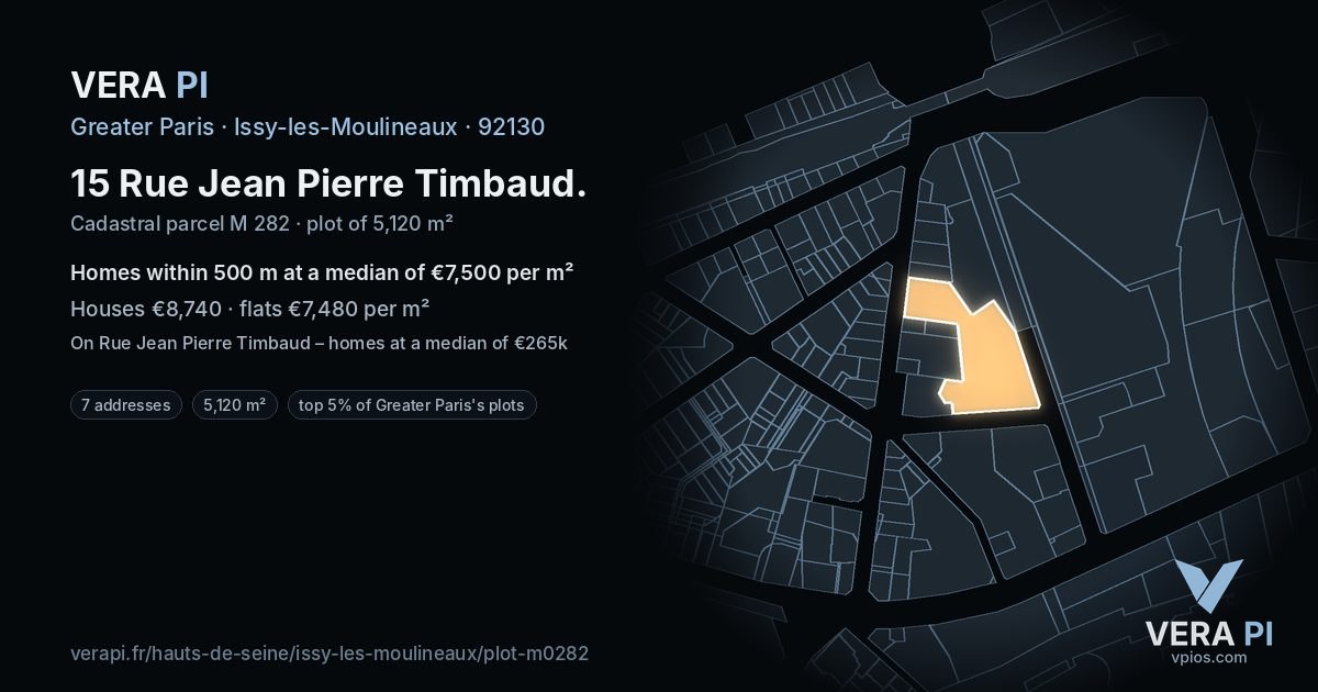 15 Rue Jean Pierre Timbaud, Issy-les-Moulineaux at night – the plot lit, the parcels around coloured by the prices near them