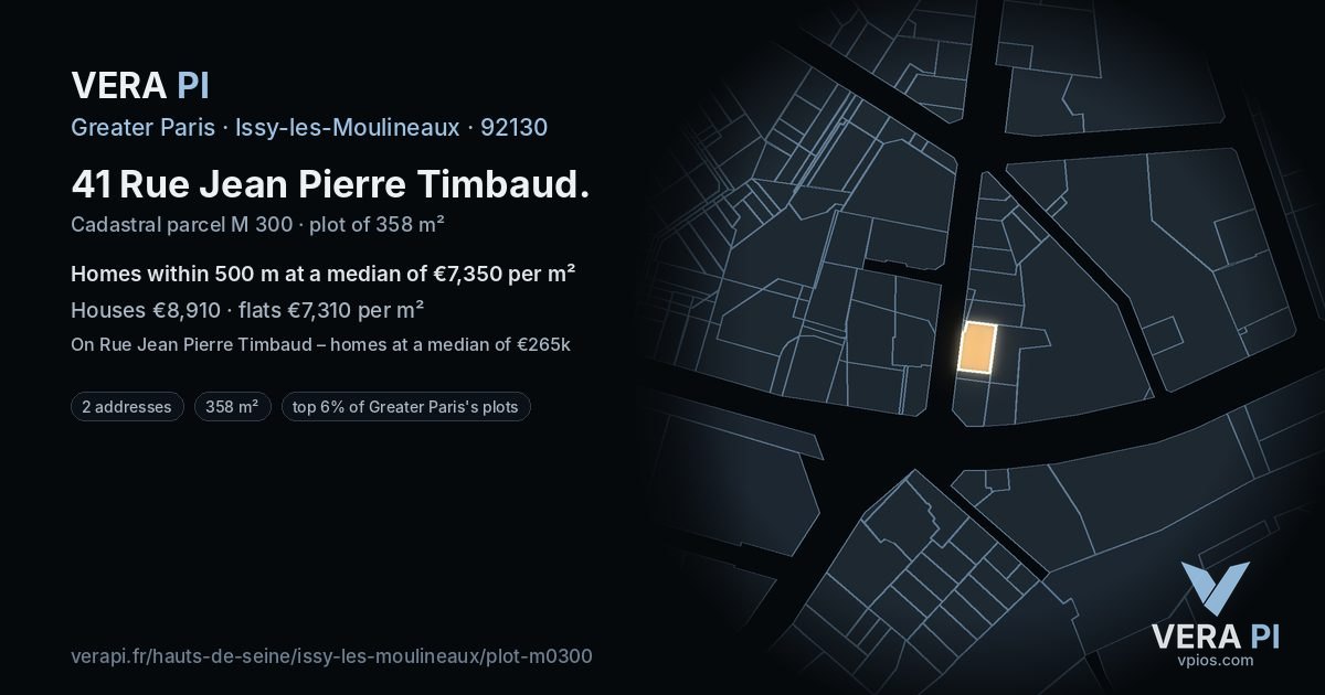 41 Rue Jean Pierre Timbaud, Issy-les-Moulineaux at night – the plot lit, the parcels around coloured by the prices near them