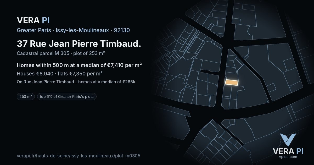 37 Rue Jean Pierre Timbaud, Issy-les-Moulineaux at night – the plot lit, the parcels around coloured by the prices near them