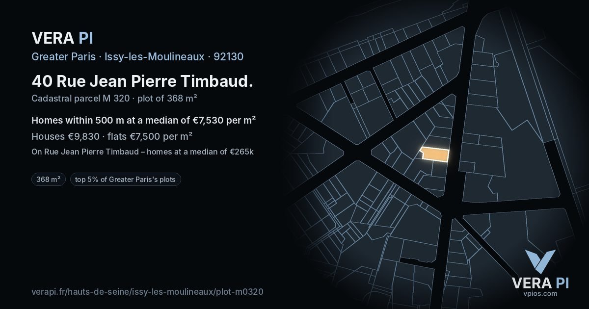 40 Rue Jean Pierre Timbaud, Issy-les-Moulineaux at night – the plot lit, the parcels around coloured by the prices near them