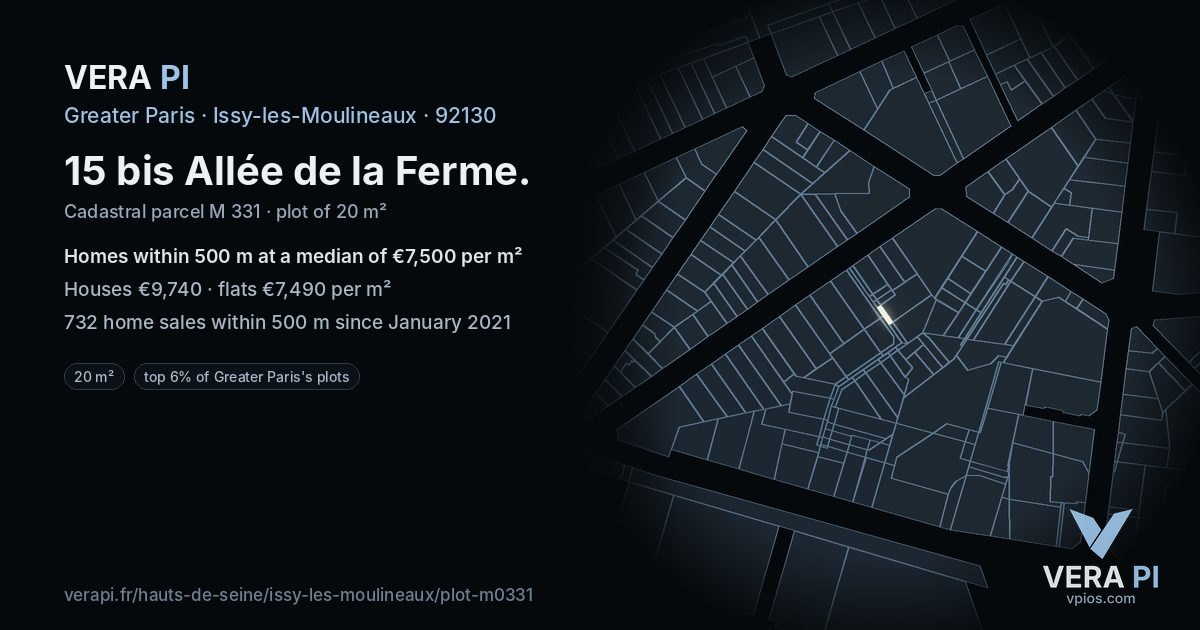 15 bis Allée de la Ferme, Issy-les-Moulineaux at night – the plot lit, the parcels around coloured by the prices near them