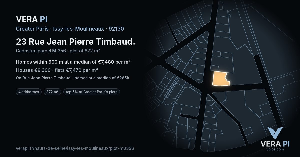 23 Rue Jean Pierre Timbaud, Issy-les-Moulineaux at night – the plot lit, the parcels around coloured by the prices near them