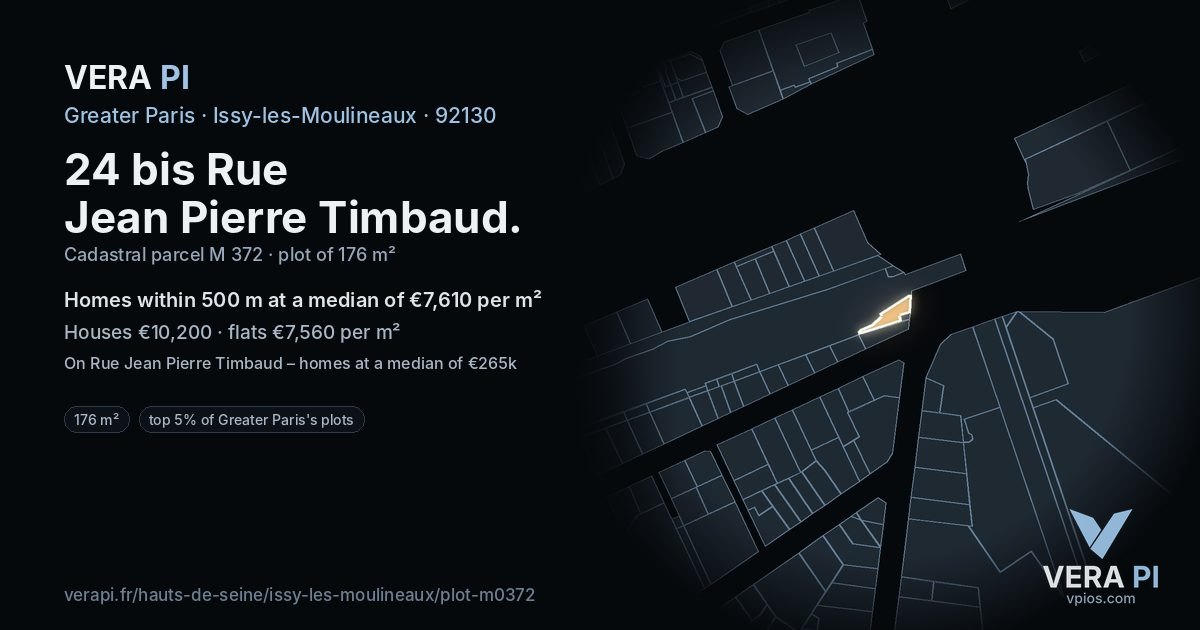 24 bis Rue Jean Pierre Timbaud, Issy-les-Moulineaux at night – the plot lit, the parcels around coloured by the prices near them