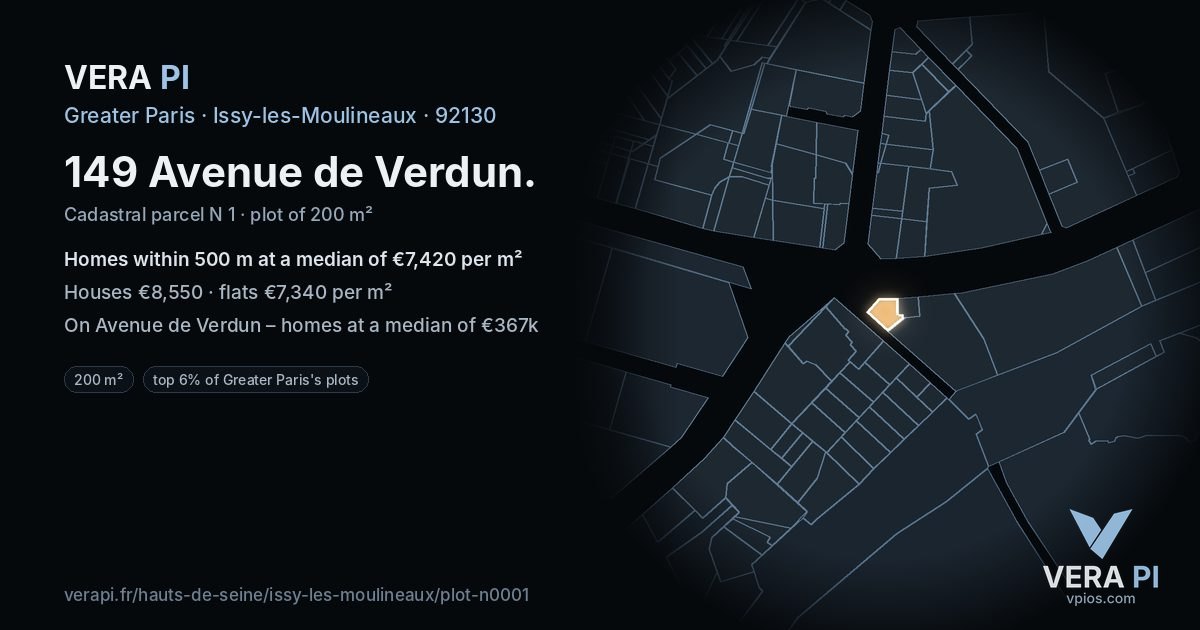 149 Avenue de Verdun, Issy-les-Moulineaux at night – the plot lit, the parcels around coloured by the prices near them
