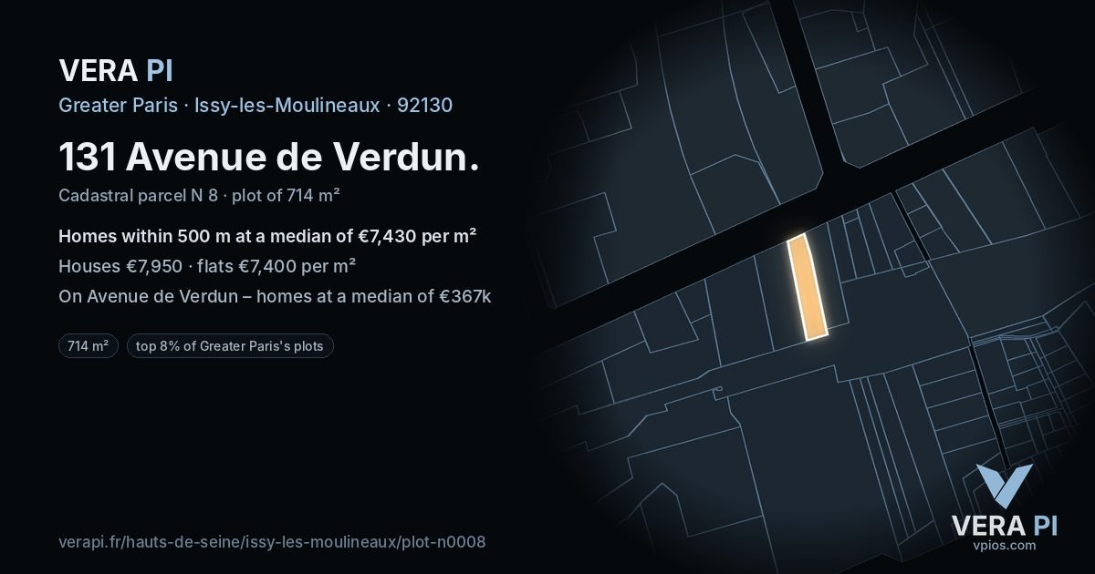 131 Avenue de Verdun, Issy-les-Moulineaux at night – the plot lit, the parcels around coloured by the prices near them