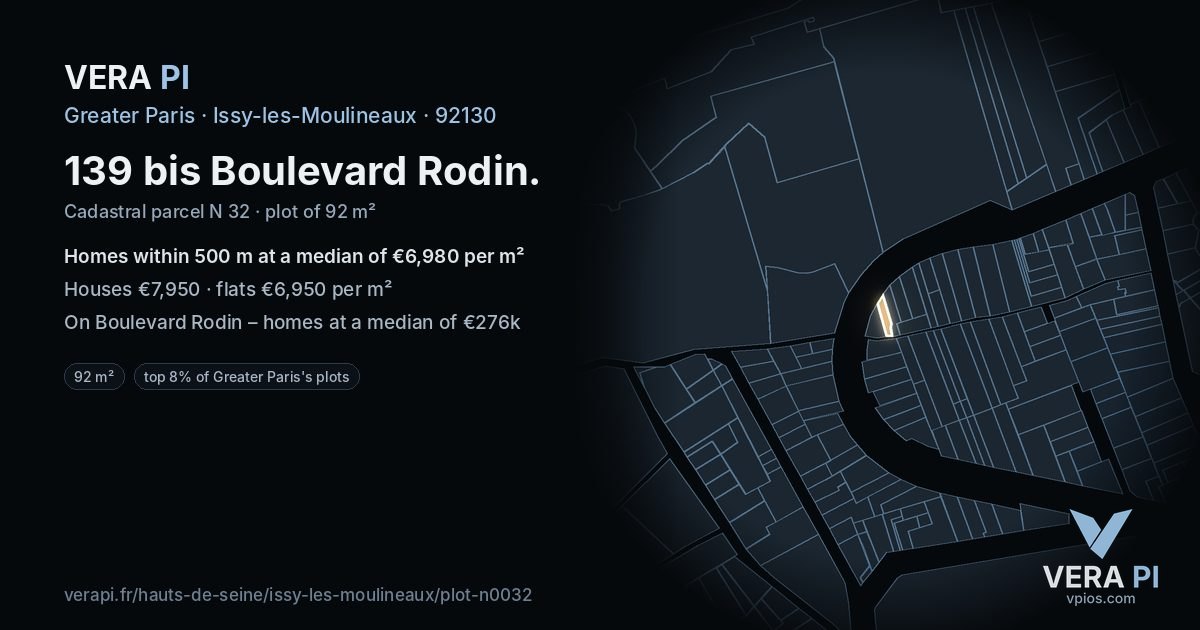 139 bis Boulevard Rodin, Issy-les-Moulineaux at night – the plot lit, the parcels around coloured by the prices near them