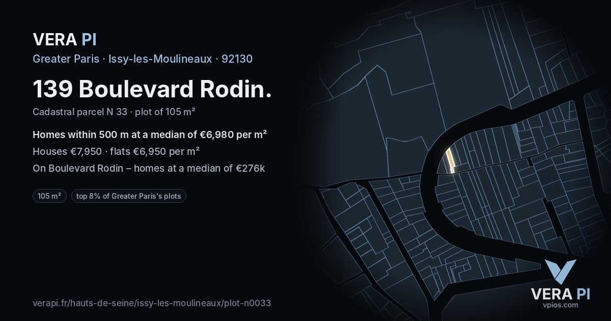 139 Boulevard Rodin, Issy-les-Moulineaux at night – the plot lit, the parcels around coloured by the prices near them