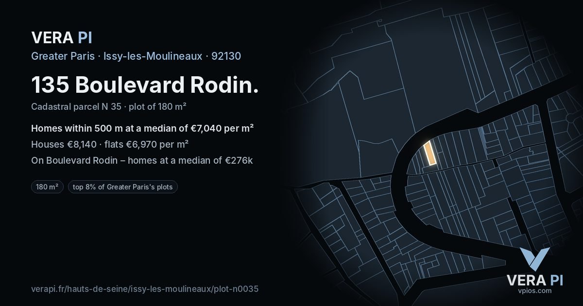 135 Boulevard Rodin, Issy-les-Moulineaux at night – the plot lit, the parcels around coloured by the prices near them