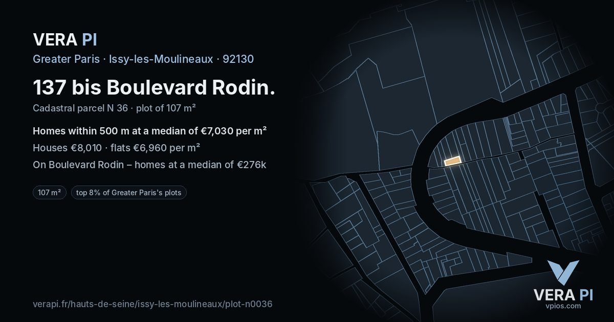 137 bis Boulevard Rodin, Issy-les-Moulineaux at night – the plot lit, the parcels around coloured by the prices near them