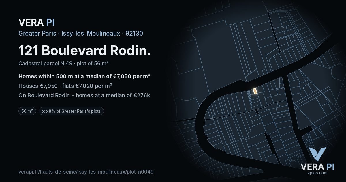 121 Boulevard Rodin, Issy-les-Moulineaux at night – the plot lit, the parcels around coloured by the prices near them