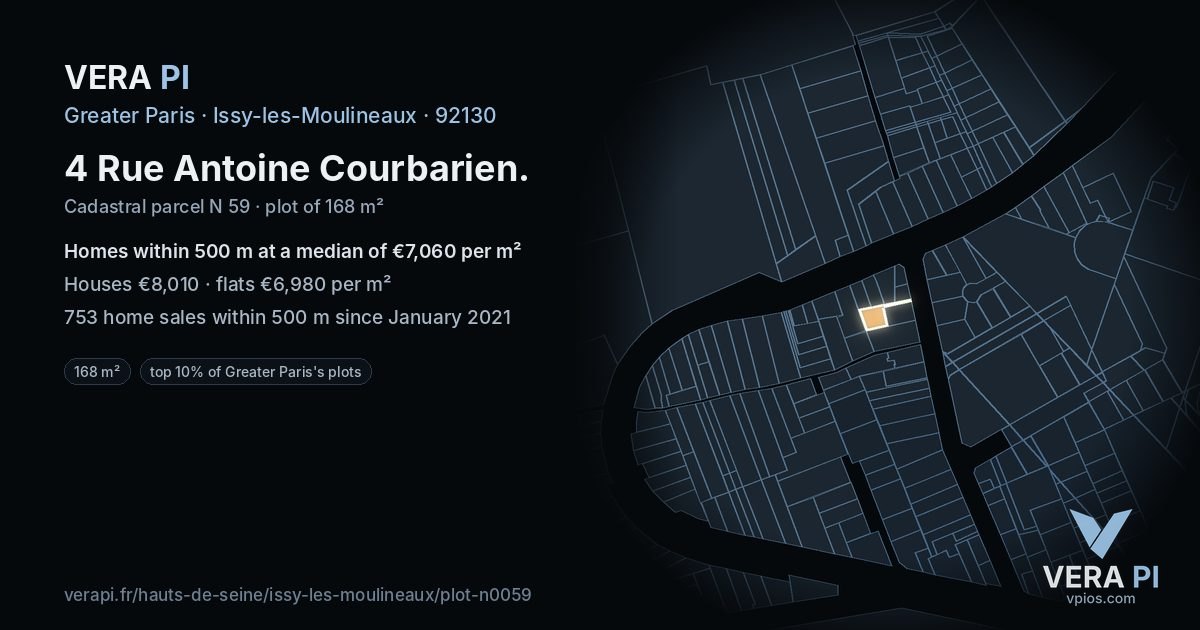 4 Rue Antoine Courbarien, Issy-les-Moulineaux at night – the plot lit, the parcels around coloured by the prices near them