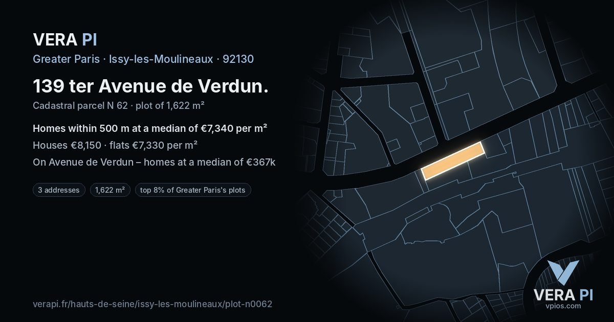 139 ter Avenue de Verdun, Issy-les-Moulineaux at night – the plot lit, the parcels around coloured by the prices near them