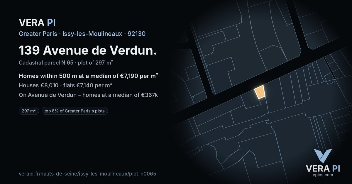 139 Avenue de Verdun, Issy-les-Moulineaux at night – the plot lit, the parcels around coloured by the prices near them