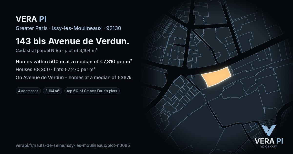 143 bis Avenue de Verdun, Issy-les-Moulineaux at night – the plot lit, the parcels around coloured by the prices near them