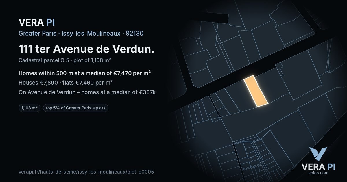 111 ter Avenue de Verdun, Issy-les-Moulineaux at night – the plot lit, the parcels around coloured by the prices near them