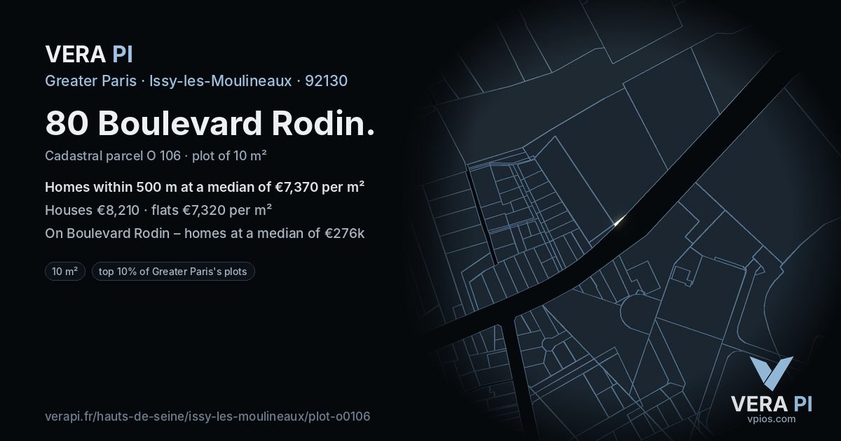 80 Boulevard Rodin, Issy-les-Moulineaux at night – the plot lit, the parcels around coloured by the prices near them