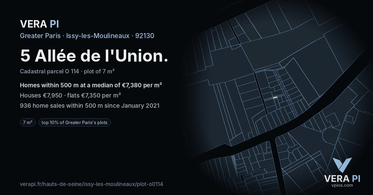 5 Allée de l'Union, Issy-les-Moulineaux at night – the plot lit, the parcels around coloured by the prices near them