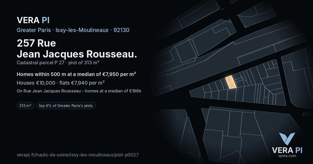 257 Rue Jean Jacques Rousseau, Issy-les-Moulineaux at night – the plot lit, the parcels around coloured by the prices near them