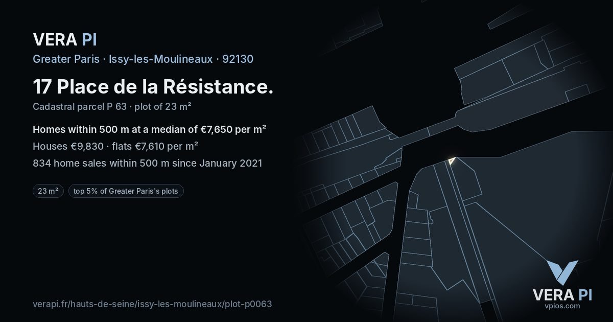 17 Place de la Résistance, Issy-les-Moulineaux at night – the plot lit, the parcels around coloured by the prices near them