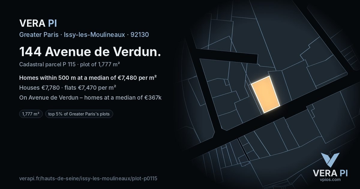 144 Avenue de Verdun, Issy-les-Moulineaux at night – the plot lit, the parcels around coloured by the prices near them