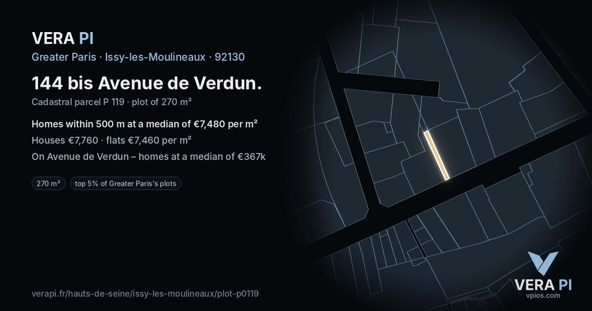 144 bis Avenue de Verdun, Issy-les-Moulineaux at night – the plot lit, the parcels around coloured by the prices near them