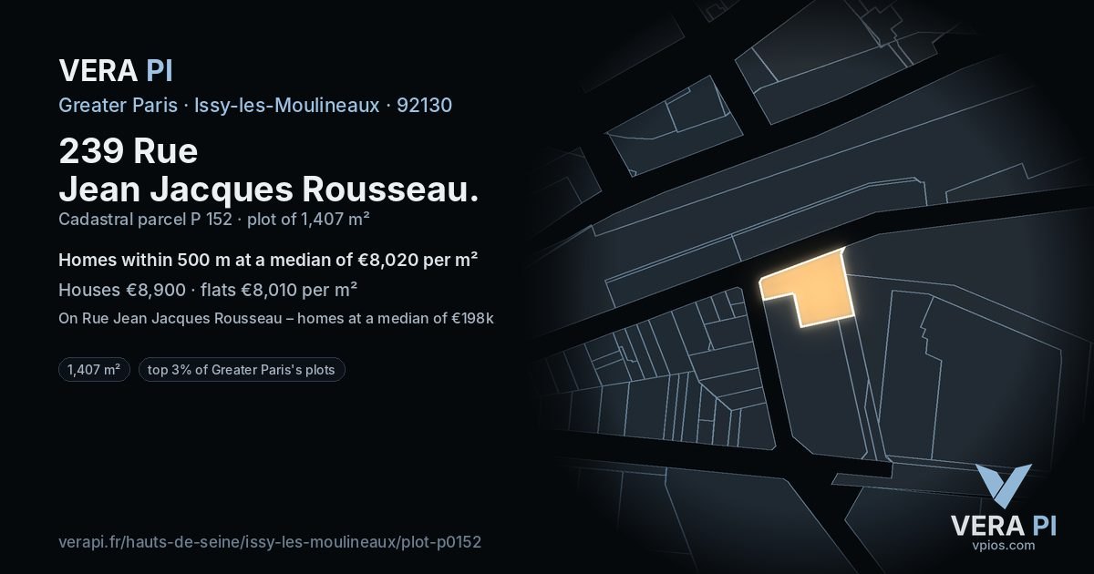 239 Rue Jean Jacques Rousseau, Issy-les-Moulineaux at night – the plot lit, the parcels around coloured by the prices near them