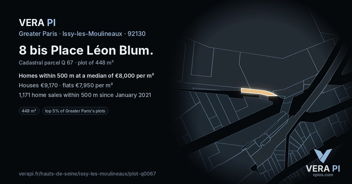 8 bis Place Léon Blum, Issy-les-Moulineaux at night – the plot lit, the parcels around coloured by the prices near them