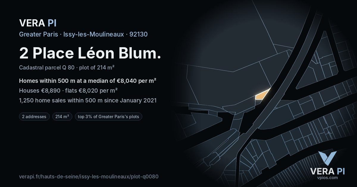 2 Place Léon Blum, Issy-les-Moulineaux at night – the plot lit, the parcels around coloured by the prices near them