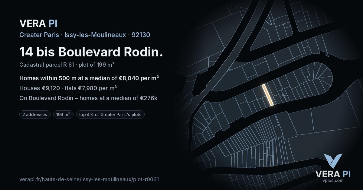 14 bis Boulevard Rodin, Issy-les-Moulineaux at night – the plot lit, the parcels around coloured by the prices near them