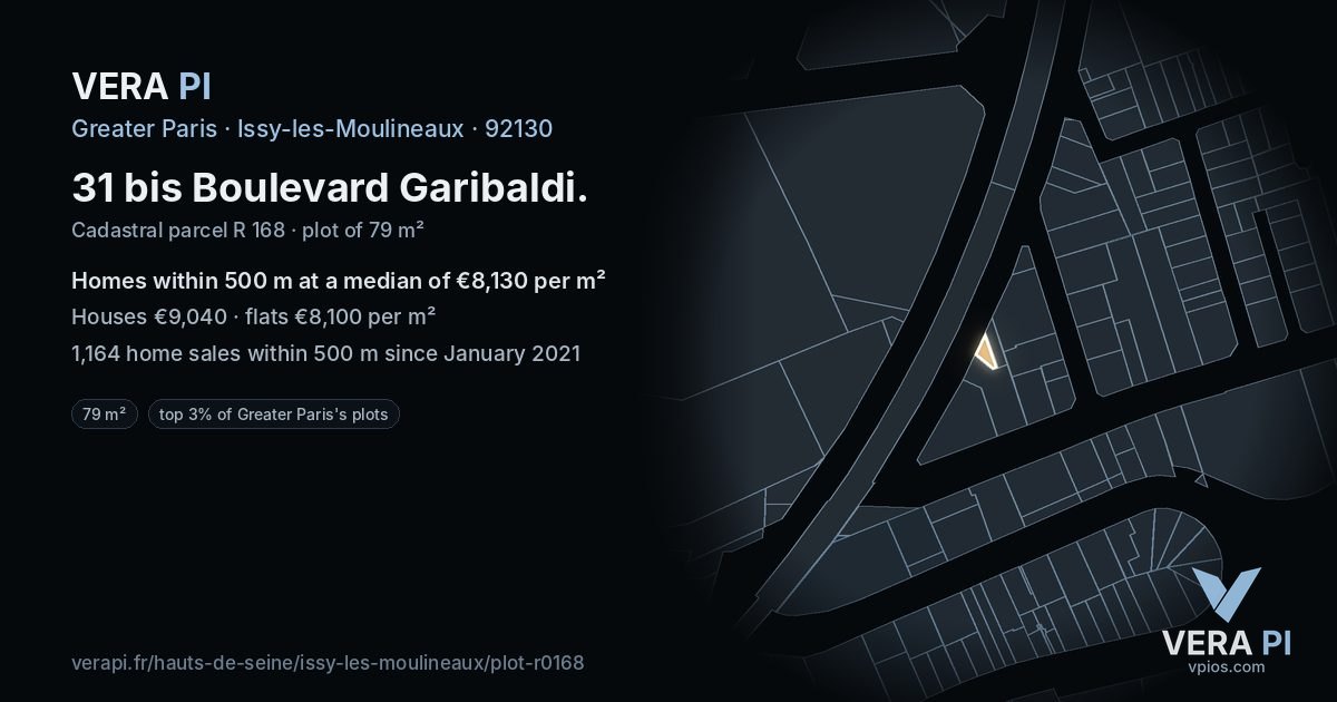 31 bis Boulevard Garibaldi, Issy-les-Moulineaux at night – the plot lit, the parcels around coloured by the prices near them