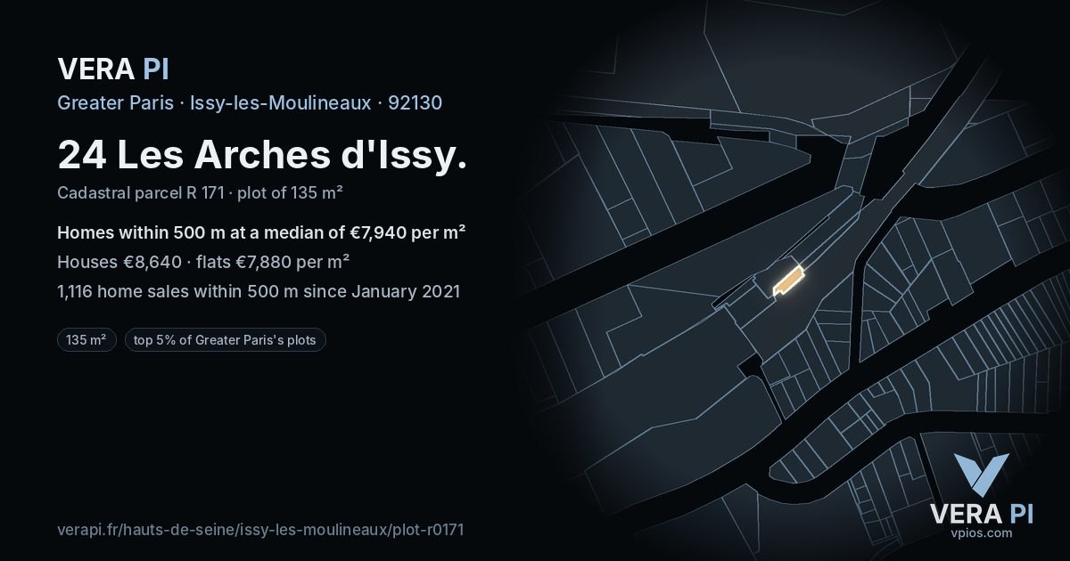 24 Les Arches d'Issy, Issy-les-Moulineaux at night – the plot lit, the parcels around coloured by the prices near them