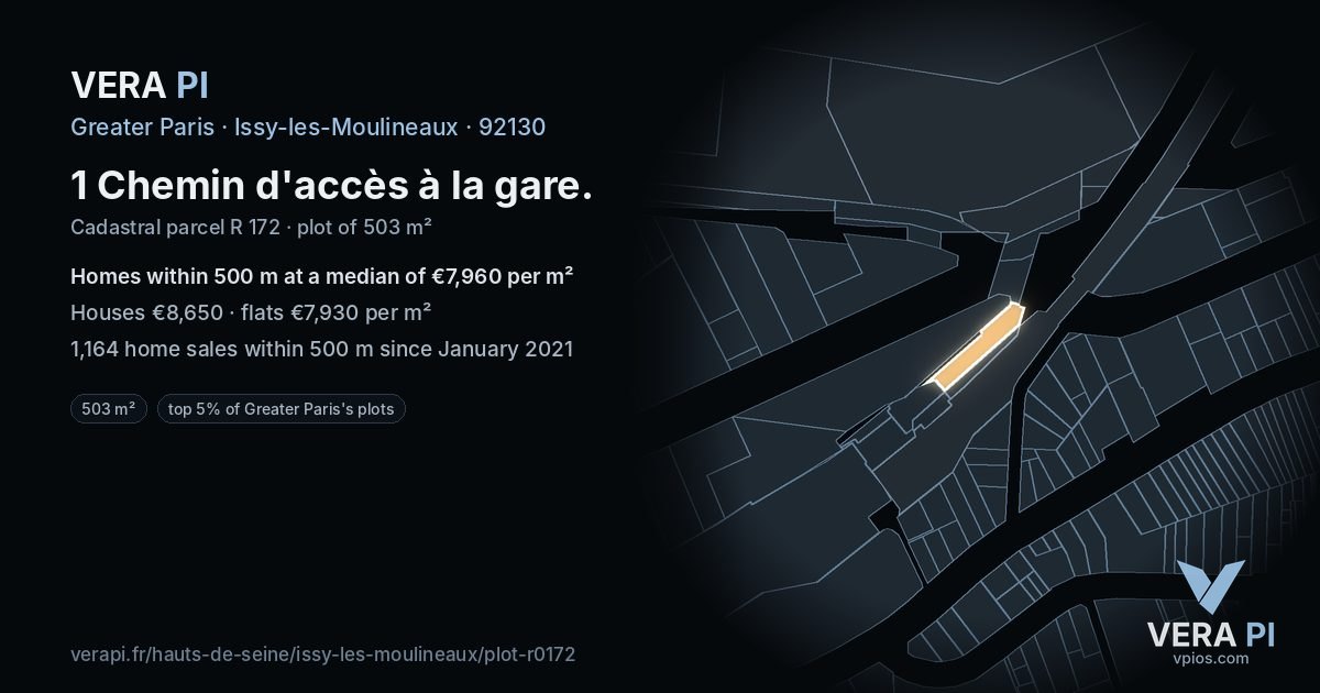 1 Chemin d'accès à la gare, Issy-les-Moulineaux at night – the plot lit, the parcels around coloured by the prices near them