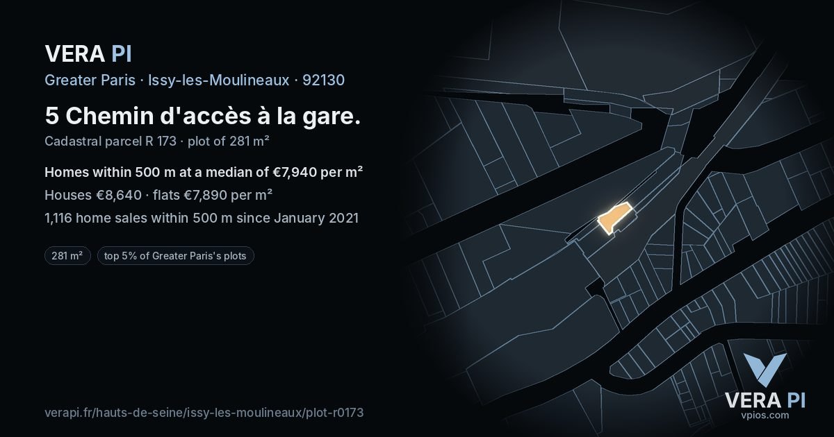5 Chemin d'accès à la gare, Issy-les-Moulineaux at night – the plot lit, the parcels around coloured by the prices near them