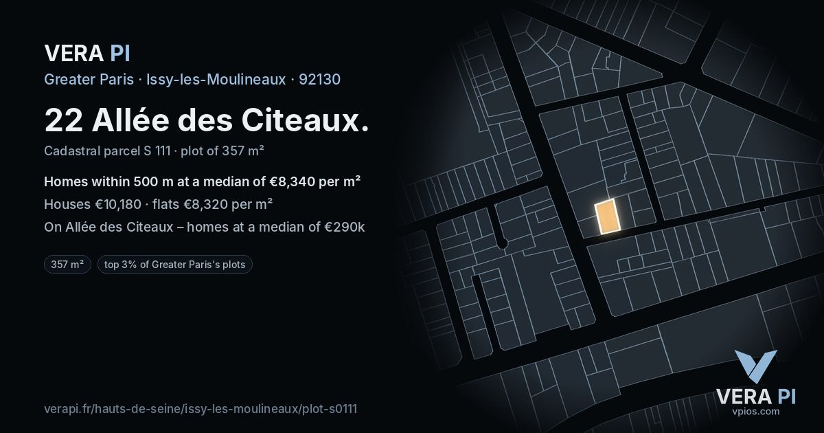 22 Allée des Citeaux, Issy-les-Moulineaux at night – the plot lit, the parcels around coloured by the prices near them