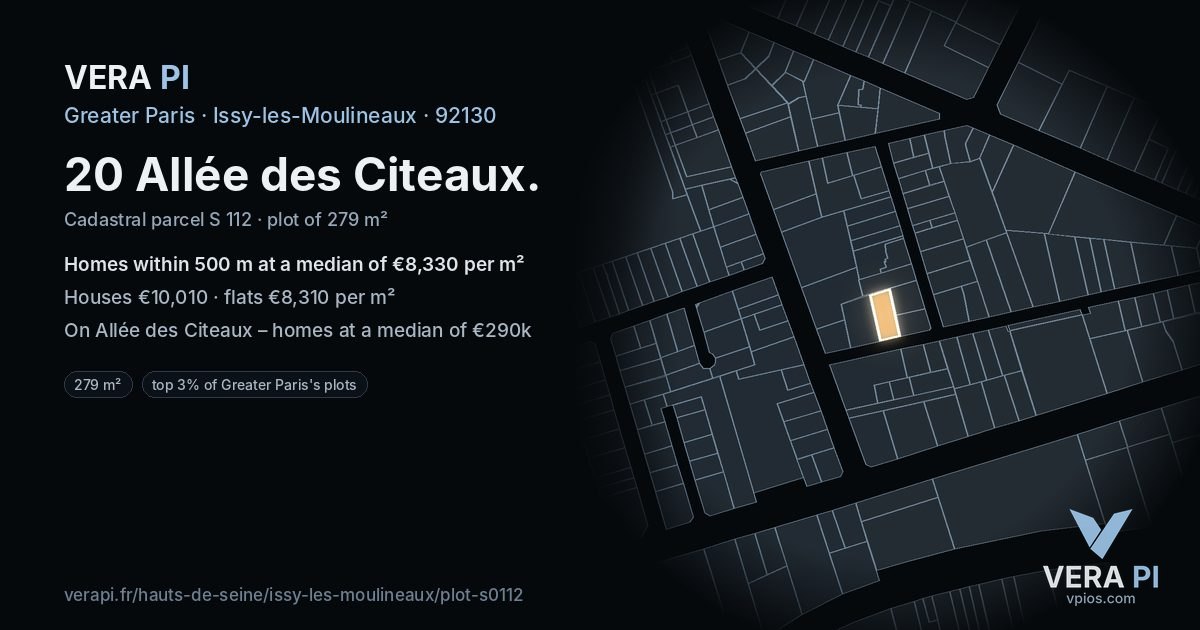 20 Allée des Citeaux, Issy-les-Moulineaux at night – the plot lit, the parcels around coloured by the prices near them