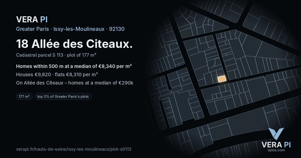 18 Allée des Citeaux, Issy-les-Moulineaux at night – the plot lit, the parcels around coloured by the prices near them