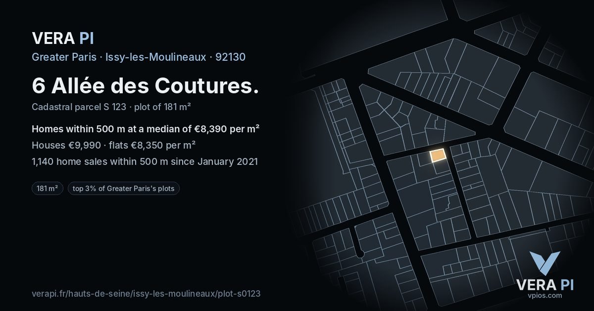 6 Allée des Coutures, Issy-les-Moulineaux at night – the plot lit, the parcels around coloured by the prices near them