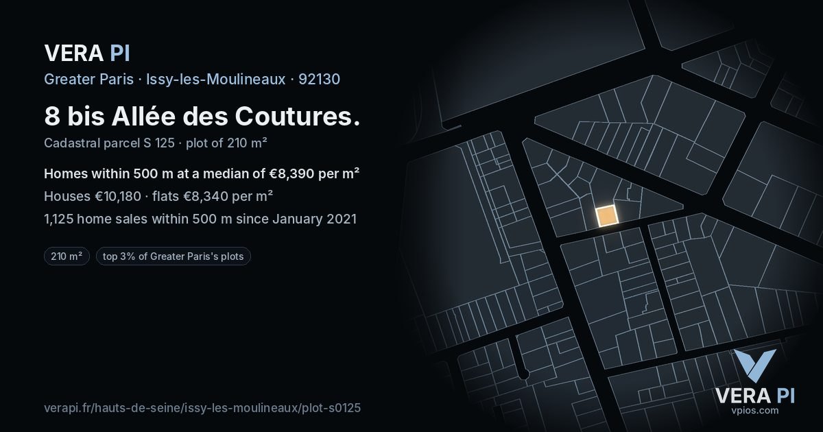 8 bis Allée des Coutures, Issy-les-Moulineaux at night – the plot lit, the parcels around coloured by the prices near them
