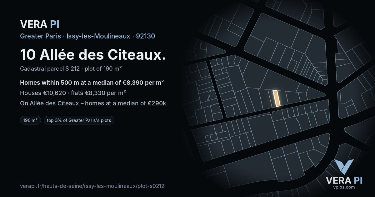 10 Allée des Citeaux, Issy-les-Moulineaux at night – the plot lit, the parcels around coloured by the prices near them