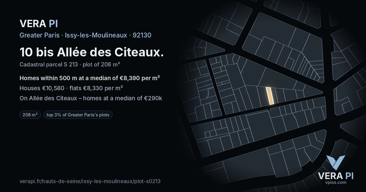 10 bis Allée des Citeaux, Issy-les-Moulineaux at night – the plot lit, the parcels around coloured by the prices near them
