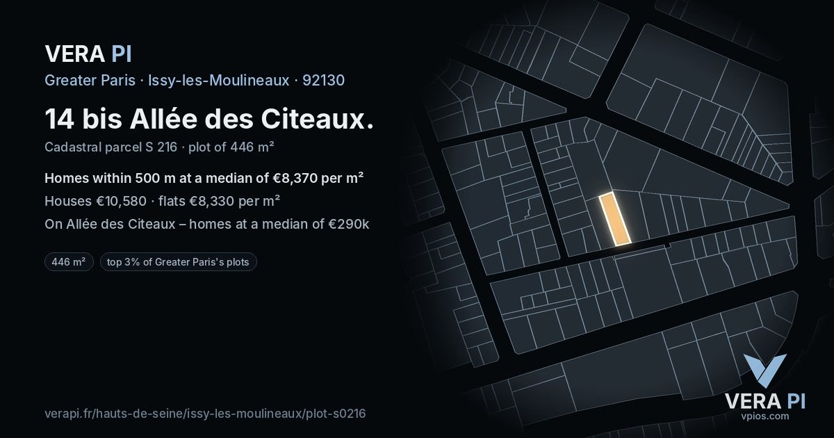 14 bis Allée des Citeaux, Issy-les-Moulineaux at night – the plot lit, the parcels around coloured by the prices near them